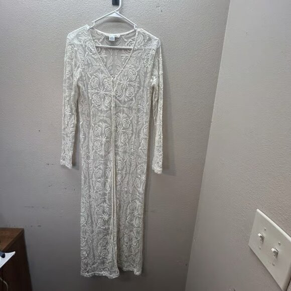 Sans Souci Floral Open Front Kimono All Over Lace Festival Coquette Boho Sz S - Picture 1 of 5